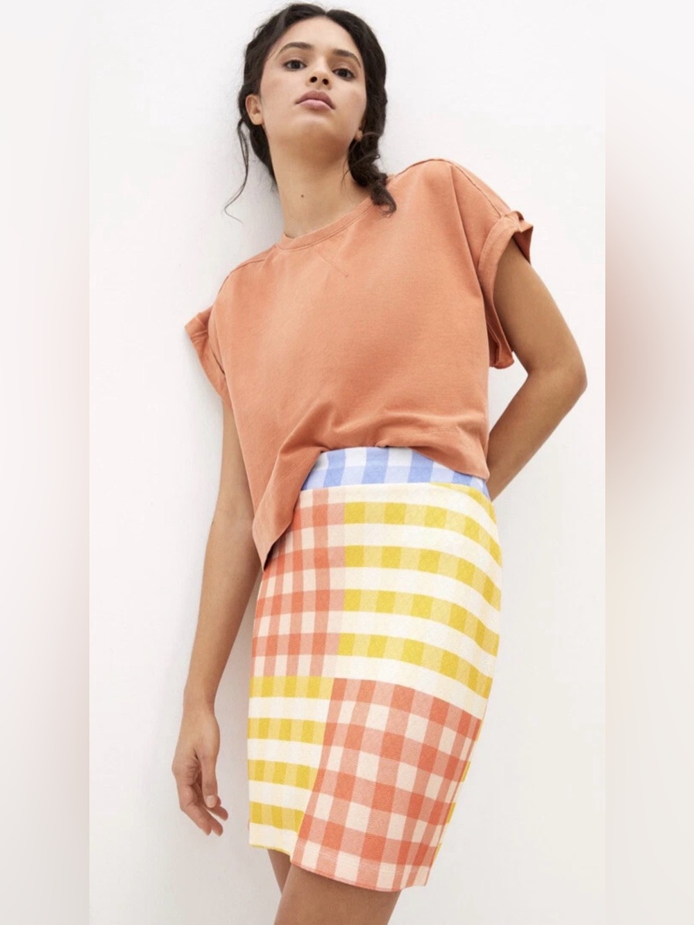 Farm Rio Anthropologie Knit Mini Skirt Multicolored Checkered Size Large